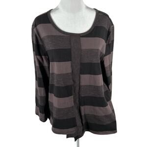 Habitat Clothes to Live In Grey Black 3/4 Sleeve Top Large Cotton Casual Scoop